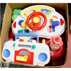 BOX OF VINTAGE TOYS.