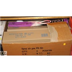 LARGE BOX OF ASSORTED SIZE PINK WIPER BLADES.