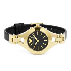 NEW EMPORIO ARMANI GOLD TONE LEATHER BAND WATCH