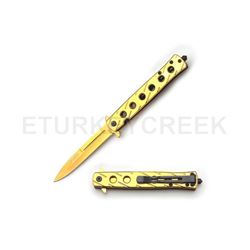 Snake Eye Tactical Gold Stiletto Knife 5" Closed with Clip