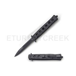 Snake Eye Tactical Black Stiletto Knife 5" Closed with Clip