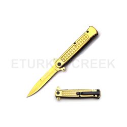 Snake Eye Tactical Gold Stiletto Knife 4.75" Closed with Clip