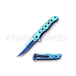 Snake Eye Tactical Blue Stiletto Knife 4.75" Closed with Clip