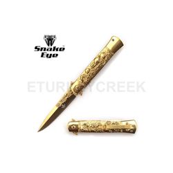 Snake Eye Tactical Gold Stiletto Knife 5" Closed with Clip