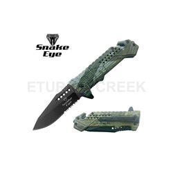 SNAKE EYE TACTICAL CAMO SPRING ASSIST KNIFE 4.5" CLOSED
