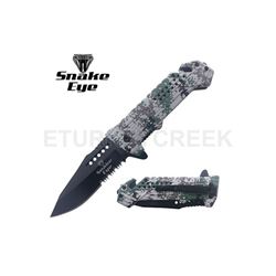 SNAKE EYE TACTICAL CAMO SPRING ASSIST KNIFE 4.5" CLOSED