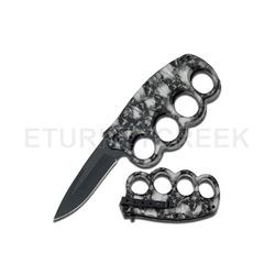 Skull Camo Coated Knuckle Knife 4.75" Closed Grey