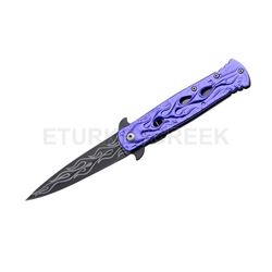 SNAKE EYE TACTICAL BIKER FLAME DESIGN SPRING ASSIST KNIFE PURPLE