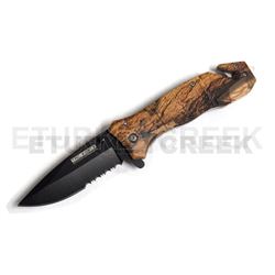 Rescue Style Spring Assist Knife 4.5" Closed with Clip Brown Camo