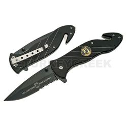 " P.O.W " Rescue Style Action Assist Knife 4.5" Black