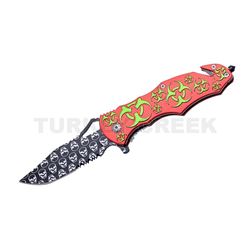 Zombie Hunter Rescue Style Action Assist Knife 4.75" Red