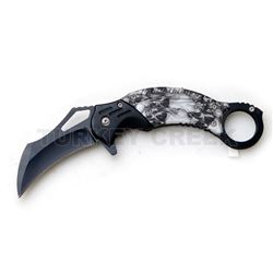 Karambit Style Spring Assist Knife 5" Closed Grey Skull Handle