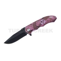 " Snake Eye " Tactical Action Assist Knife 4.5" Closed PINK CAMO