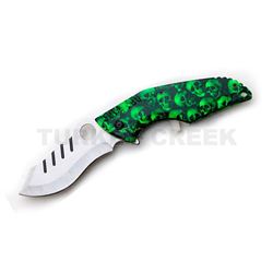 Tactical Style Spring Assist Knife Green Camo Coated Hndl 5"