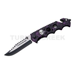 " ZOMBIE " Skull Handle Action Assist Knife Purple Skull Camo