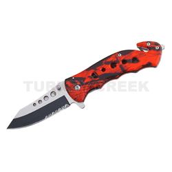 Rescue Style Spring Assist Knife 4.5" Closed with Clip Red Camo