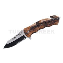 Rescue Style Spring Assist Knife 4.5" Closed with Clip Brown Camo