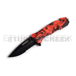 Rescue Style Spring Assist Knife 4.5" Closed with Clip Red Camo