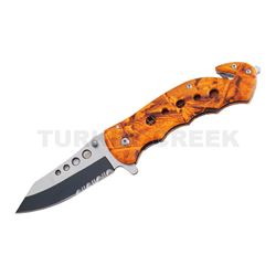 Rescue Style Spring Assist Knife 4.5" Closed W/Clip Orange Camo