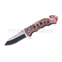 Rescue Style Spring Assist Knife 4.5" Closed with Clip Pink Camo