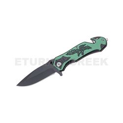 Eagle Design Handle Spring Assist Knife 4.5" Closed Green
