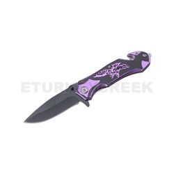 Eagle Design Handle Spring Assist Knife 4.5" Closed Purple