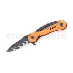 Flames Biker Chain Design Spring Assist Knife 4.25" Closed Orange