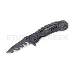 Flames Biker Chain Design Spring Assist Knife 4.25" Closed Black