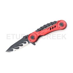 Flames Biker Chain Design Spring Assist Knife 4.25" Closed Red