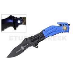 Police Rescue Folder Spring Assist Knife LED Light 4.5" Black