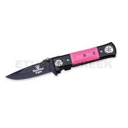 " Snake Eye " Heavy Stiletto Spring Assist Knife 4.5" Closed Pink