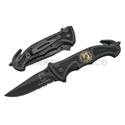 " P.O.W " Rescue Style Action Assist Knife 4.5" Black