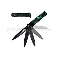 Snake Eye Tactical Stiletto Folding Knife- Green Pearl Handle 5"