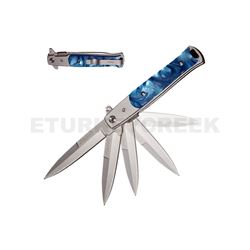 Snake Eye Tactical Stiletto Folding Knife- Sky Blue Handle 5"