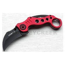 Karambit Tactical Action Assist. Black Blade/Red Handle 5" Closed
