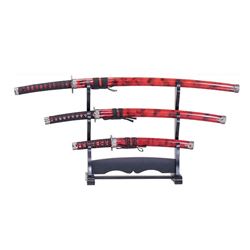 Black And Red Japanese Katana Sword Set