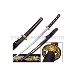 Samurai Sword with Gold Dragon on Black Scabbard - Carbon Steel