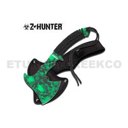 " Zombie Hunter " Green Skull Coated Axe 10" Overall with Case