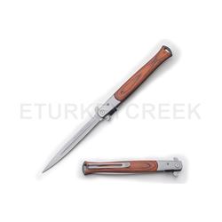 Huge Stiletto Style Spring Assist Knife W/ Wood Handle