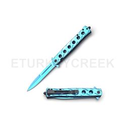 Snake Eye Tactical Blue Stiletto Knife 5" Closed with Clip