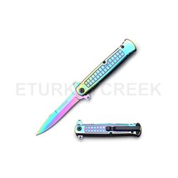 Snake Eye Tactical Rainbow Stiletto Knife 4.75" Closed with Clip