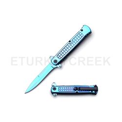 Snake Eye Tactical Blue Stiletto Knife 4.75" Closed with Clip