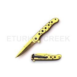 Snake Eye Tactical Gold Stiletto Knife 4.75" Closed with Clip