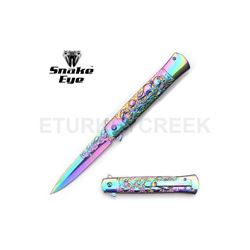 Snake Eye Tactical Rainbow Stiletto Knife 5" Closed with Clip