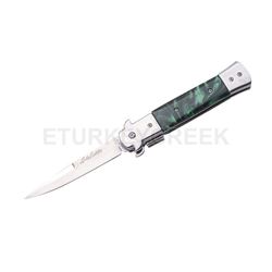 Italian Style Stiletto Folding Knife Green Handle 5"