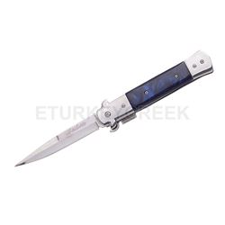 Italian Style Stiletto Folding Knife Blue Handle 5"