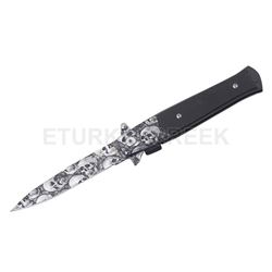 Stiletto Style Spring Assist Knife Grey Skull Camo 5" Closed