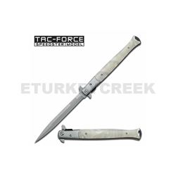 Huge Stiletto Style Spring Assist Knife W/ White Pearl Handle