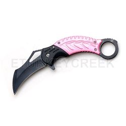 Karambit Style Spring Assist Knife 5" Closed Pink Handle