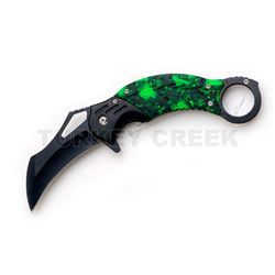 Karambit Style Spring Assist Knife 5" Closed Green Skull Handle